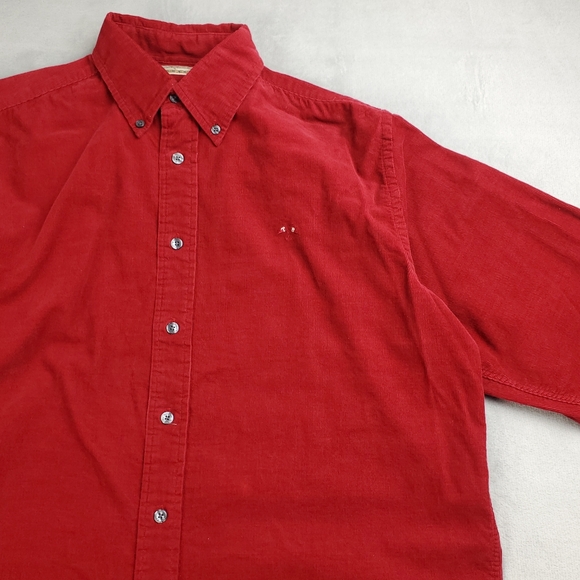 Vintage 90s Thomas Burberry Corduroy Shirt Mens Small Button Down Red Classic - Picture 3 of 13